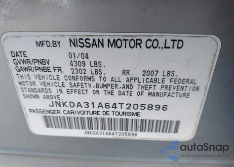 2004 Infiniti I35 Luxury from USA, damaged, VIN JNKDA31A64T205896